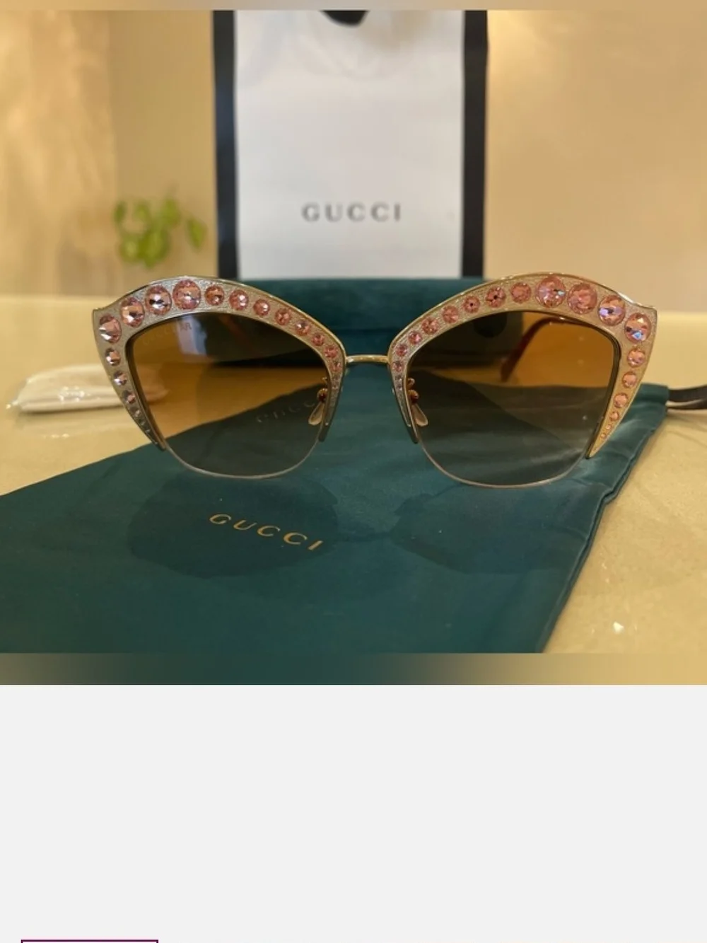 Authentic Gucci Cat-Eye Sunglasses with Pink Crystal Accents GG0114S